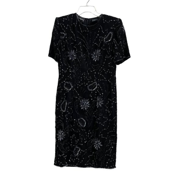 Robert Anthony Dresses & Skirts - Robert Anthony Black Silver Sequined Beaded Short Sleeve Lined Silk Dress Size 8